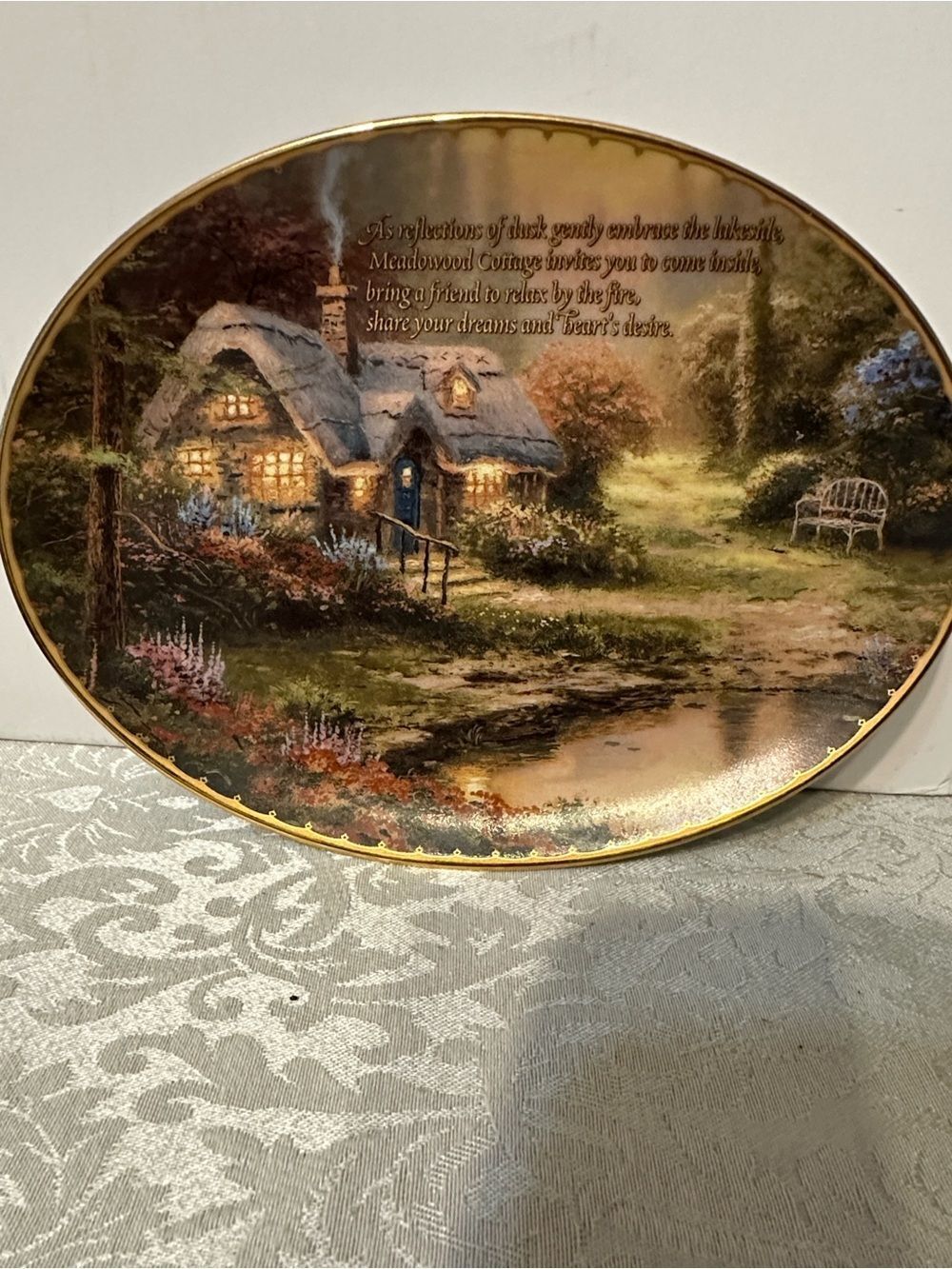 Thomas Kinkade "Meadowood Cottage" Oval Collector hanging Plate 1998